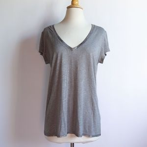 Michael Stars Metallic Silver V-Neck Short Sleeve Tee